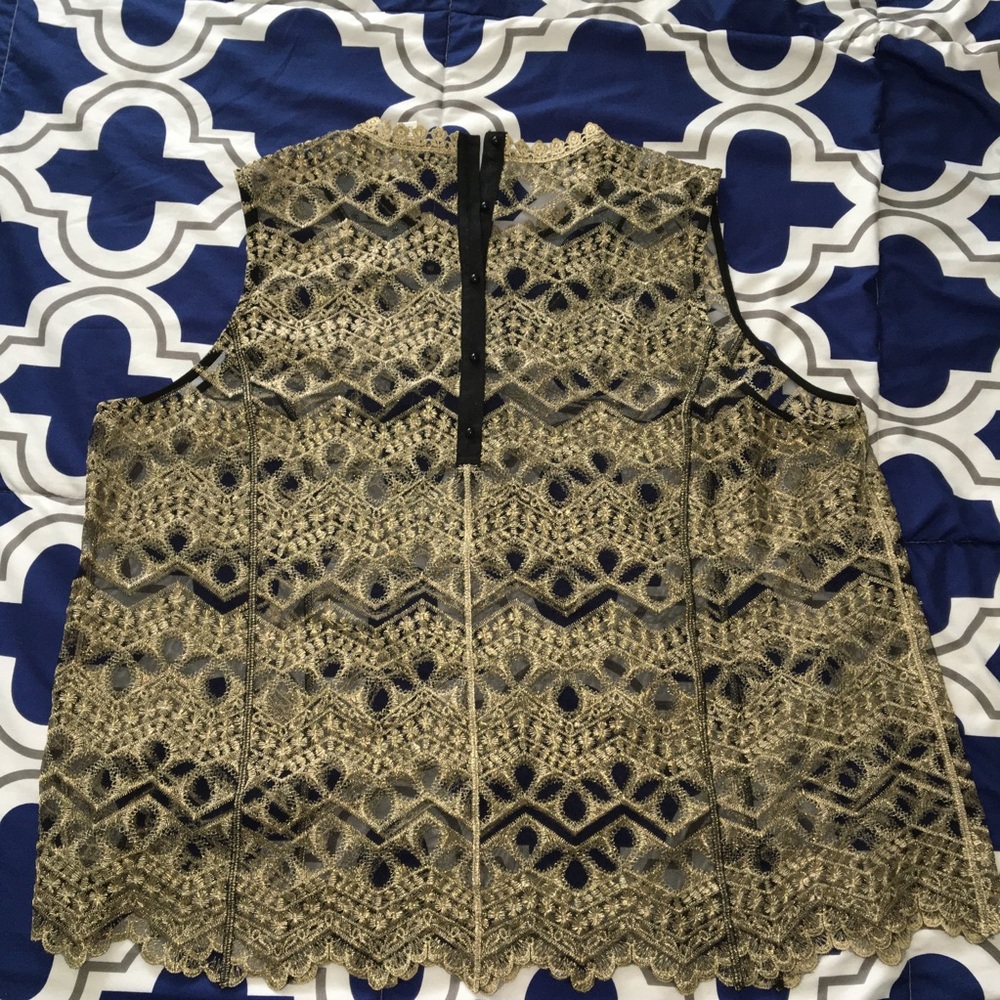 Metallic Gold and Black Lace Top